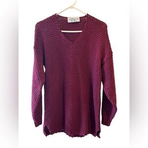 Explorations Burgundy Cotton V-Neck Sweater for Women